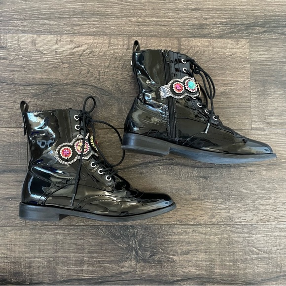 Betsey Johnson Dexter Black Patent Fashion Combat Boot 9.5 - Picture 4 of 15